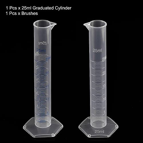 пластмасов Градуированный Цилиндър uxcell, Мерителна Цилиндър с обем 25 ml с 1 Четка, комплект 2в1 за Научна Лаборатория