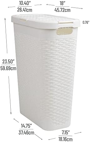 RAYWE 40-литров Тънка Кошница за дрехи с Разположени Дръжки и капак, Кафяво (Цвят: Бял)