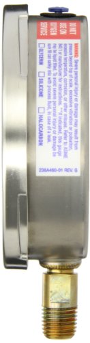 Манометър със сух пълнеж в корпуса на ASHCROFT Duralife Type 1009 от неръждаема стомана, тръби от неръждаема стомана и бронз конектор, Размер на циферблата 3,5 , отдолу връзка 1/4 NP