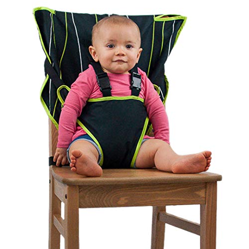 Оригинален преносимо столче за хранене Easy Seat (черен) - Бърз, лек и удобен плат пътен столче за хранене, Поставени в ръчна чанта, за да можете да го носите със себе си н?