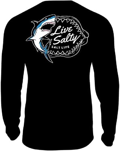 Младежка Риза Salt Life Shark Bite SLX Участък-намаляване с дълъг ръкав, Черна, X-Small