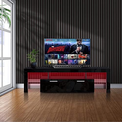 ADDJY Черни Поставки за телевизори с led подсветка Лъскав Телевизионен Развлекателен център за 70-инчов телевизор