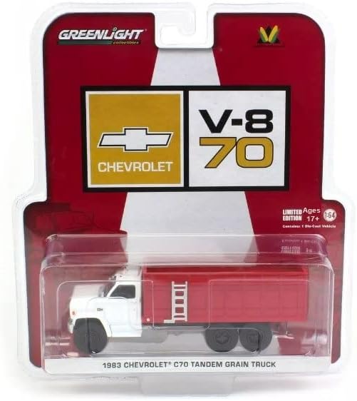 Greenlight 51434-Тандемный Зерновоз Chevy C70 1983 г. съобщение, с Бяла вана и червена мащаб 1/64