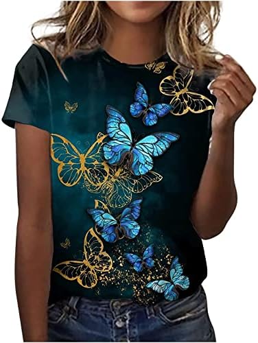 Момичета 2023 Памук с Къс Ръкав през Цялата Силует на Пеперуда на Цвете Графичен Блуза Свободно Намаляване на Тениска Всекидневна Тениска за Жени VL