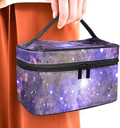 LORVIES Лилаво Галактика, Вселена, Звезди на Небето Косметичка Холщовая Пътна Чанта за Тоалетни Принадлежности С горната