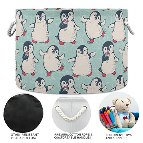 Голяма Кръгла Кошница за багаж - Сладки Пингвини, Холщовое Домашно Организационно Решение, Кошница за Съхранение на Играчки