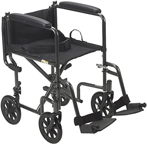 Лека стоманена транспортна инвалидна количка Drive Medical TR39E-SV с 19-инчов седалка, фиксирани подлакътници, рамка от