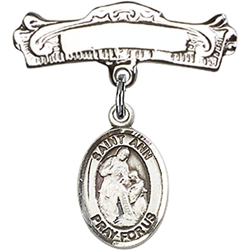 Иконата на бебето от сребро с образа на Свети Ан и засводени полиран икона-жени 7/8 X 7/8 инча