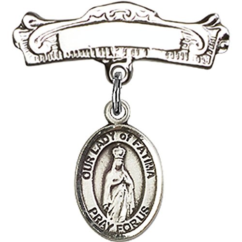 Иконата на бебето от сребро с Чар Богородица Фатимская и Извити Полирани игла за Икона 7/8 X 7/8 инча