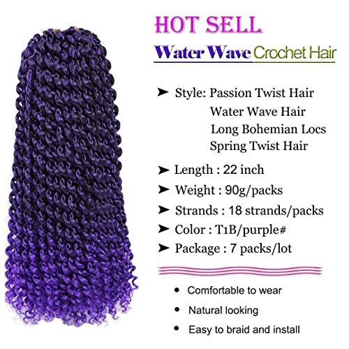 7 Опаковки Лилаво коса Passion Twists 22 инча, Омбре, Лилава вълна Вода, Косата на една Кука Синтетични Косми