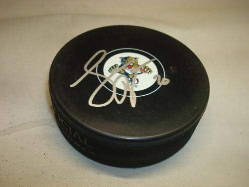 Шон Бергенхайм подписа хокей шайба Флорида Пантърс с автограф от 1B - за Миене на НХЛ с автограф