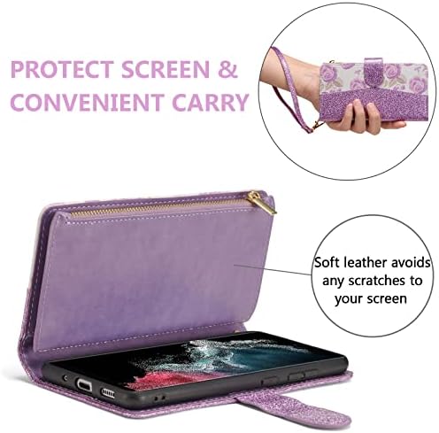 Чанта-портфейл UEEBAI за Samsung Galaxy S22 Ultra 5G, лъскава чанта от изкуствена кожа с магнитно закопчаване, джоб