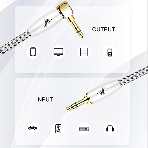 Правоъгълен помощен кабел Impeto за кола (Hi-Fi звук), 3,5 мм - 3,5 мм 6N OCC® Кабел Aux, Стерео аудио кабел, Кабел Аудиоразъема, Кабел за слушалки 1,6 метра / 0,5 М