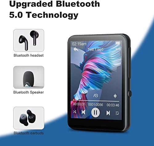 32 GB Mp3-плейър с Bluetooth, на цял екран сензорен MP3 и MP4 плейър 2,4, Вграден високоговорител с висока разделителна способност,