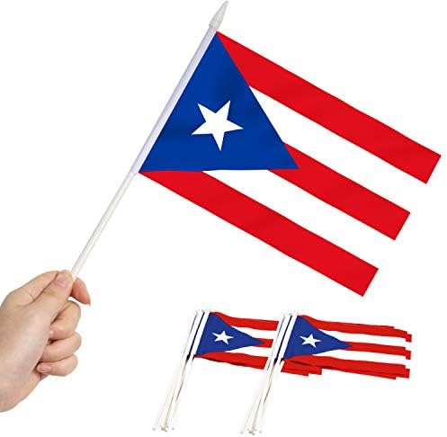 Мини флаг Anley Пуерто-Рико, 12 опаковки - Ръчни Малки миниатюрни знамена Пуерто Рико на клечка - Устойчиви