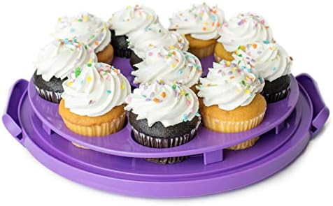 Purple Pie Pal, Поставка за сладкиши и торти с плоска дръжка и купол капака, за високи торти и кексчета, Портативен