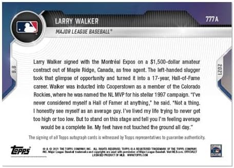 Лари Уокър Копито подписано на Картата 777a Клас Topps Now за включване в Националната Зала на славата бейзбол -