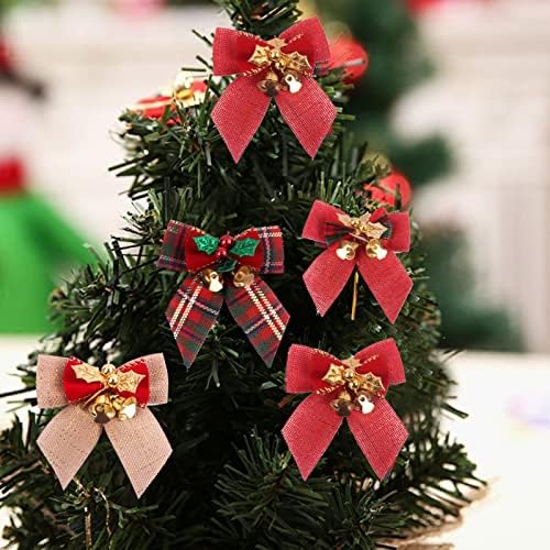 2022 Bowknots Коледни Панделки със Звънци Украса за Коледната Елха Вечерни Вратовръзка САМ Подарък Лък Мини Занаят
