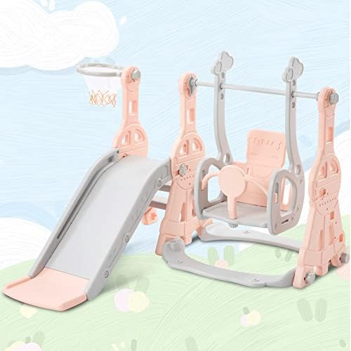 Пързалка за деца Merax 4 в 1 Комплект за детски пързалки и люлки в затворени помещения, Отделно Стоящи пързалка
