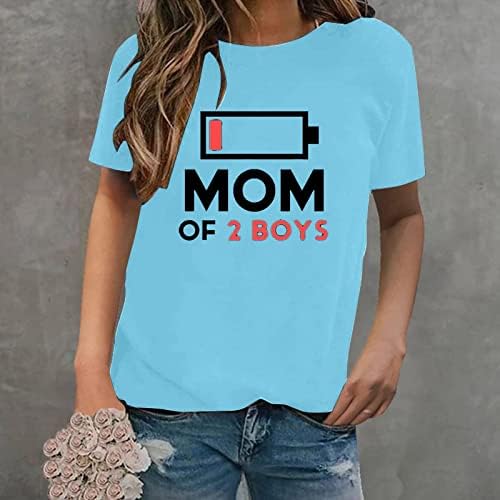 Дълги Ризи За тренировки, Женски Забавни Тениски с надпис Майка на 2 момчета Топ с кръгло деколте и Къс Ръкав,