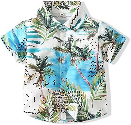 Хавайски Ризи с копчета За по-малките Момчета С Къс ръкав, Готино Рокля Aloha С Анимационни Принтом, Потници, Тениска