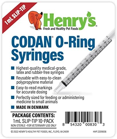 Спринцовки с о-пръстен Henry ' s Healthy Pets CODAN, 1 мл (10 опаковки)