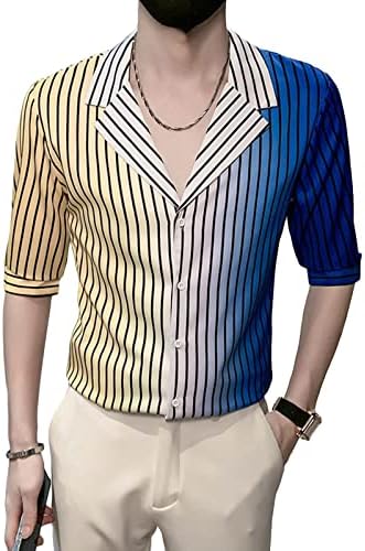 Maiyifu-GJ Мъжки шарени ризи с копчета и дълъг ръкав, леки ризи приталенного намаляване с принтом, класически стилни ежедневни бизнес риза