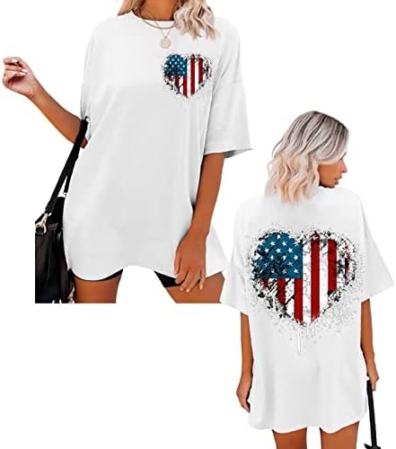 MIASHUI Тениска с дълъг Ръкав Дамски Ежедневни Тениска С Принтом на Деня на Независимостта, Риза с Къс Ръкав, Свободни