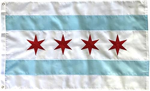 Флаг Чикаго - Открит найлонов банер с размери 3X5 Фута с Бродирани Звездите, Двойни Нашитыми Ивици, месингови люверсами
