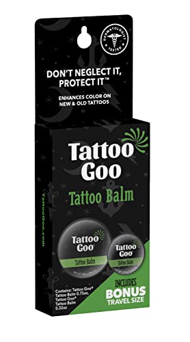 Комплект балсам за татуировки Tattoo Goo и Travel Size Balm, 3/4 унция и 33 грама Калай - Натурален Балсам за грижа за татуировки с пчелен восък и масло от какао, Успокояващ крем за