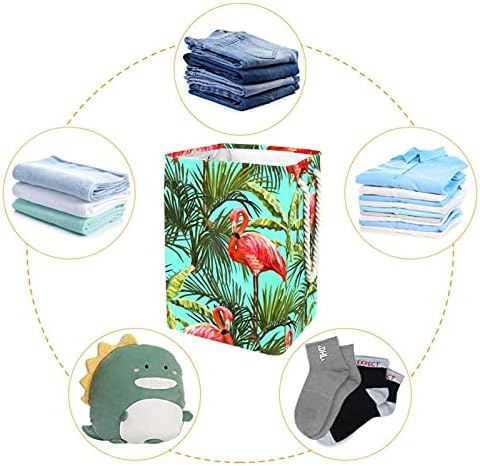 Тропически Зелен Фламинго Големи кошове За пране и Чанта За Съхранение на Мръсна Кърпа Кошница с Дръжки Сгъваеми Кутии