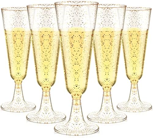 Gerrii 200 Бр Златни Блестящи Пластмасови Чаши за Шампанско на Едро 4,5 грама за Еднократна употреба Чаши за Шампанско