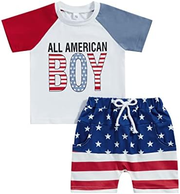 LZCYILANXIULSL/ Облекло за малки Момчета на 4 юли, Тениска с къси ръкави и Надпис All American + Шорти в Звездната Ивица, Четвърти Облекло