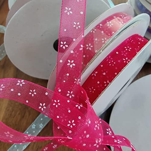 Fuvarie Розова Поли Лента от Органза с Бели Флорални Принтом за Бродерия Опаковъчна хартия Сватбен Букет на Булката