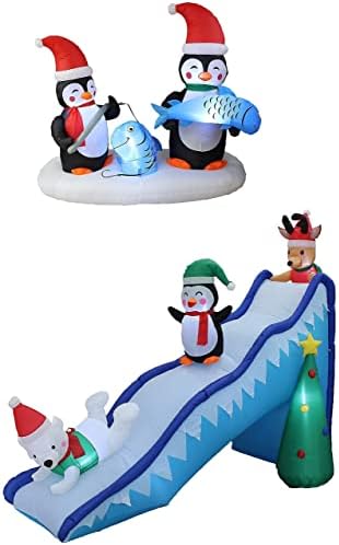 Два КОМПЛЕКТА БИЖУТА за коледно парти, в комплекта са включени два надуваеми пингвин дължина от 6 фута Щастлив риболов и Надуваем