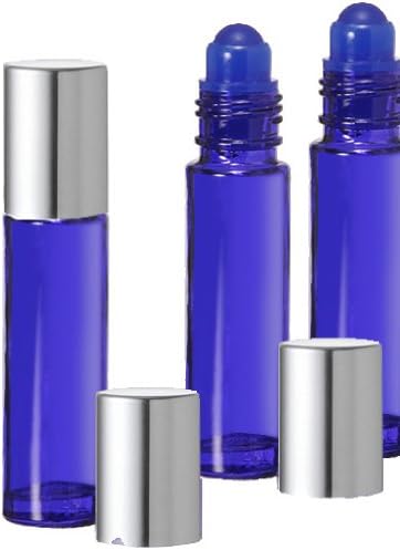 Grand Parfums 6 Кобальтово-Сини Стъклени Флакони за Ароматерапевтического Етерично масло Ролки със Сребърен капак