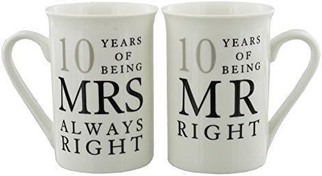 Комплект от 2 порцеланови чаши в 10-та годишнина от сватбата AMORE г-Н най-подходящия и г-жа винаги правилната (WG67710)
