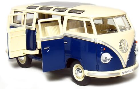 Автобус VW Classic 1962 г. съобщение в мащаб 1/24 (6½ инча), синьо с бежово езда.