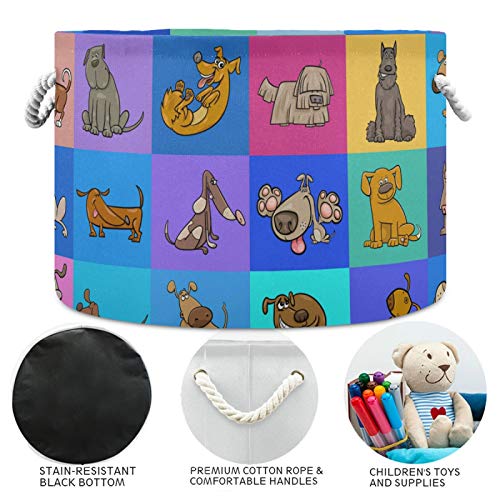 Голяма кръгла кошница за съхранение - С шарени анимационен кучета, Органайзер за играчки, кошница за съхранение