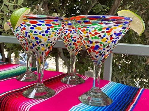 Мексикански чаша ръчно выдувки – Комплект от 4 съвременни чаши за Маргарита ръчно выдувки - Камък Конфети (12 унции)