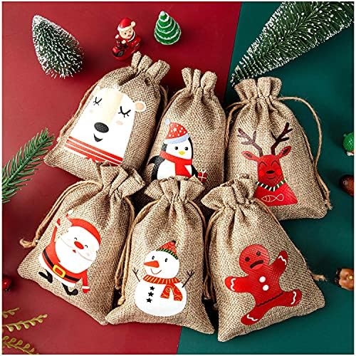 Коледни подаръчни пакети YGAOHF от зебло, Малки коледни пакети за предложения с размер 4 х 6 Инча с завязками, Коледни