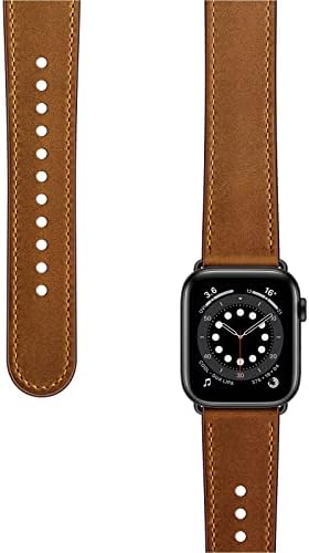 OUHENG Съвместим с Apple Watch Band 49 мм 45 мм 44 мм 42 мм Въжета от Естествена Кожа Ремък за iWatch Ретро Кафяв