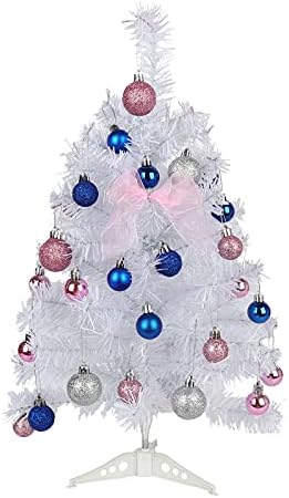 Fonzci 24-Инчов Мини-Коледна Елха с Led Венец и Накити, Изкуствена Коледна Бор, Малка Настолна Коледно Дърво за Дома, Коледна
