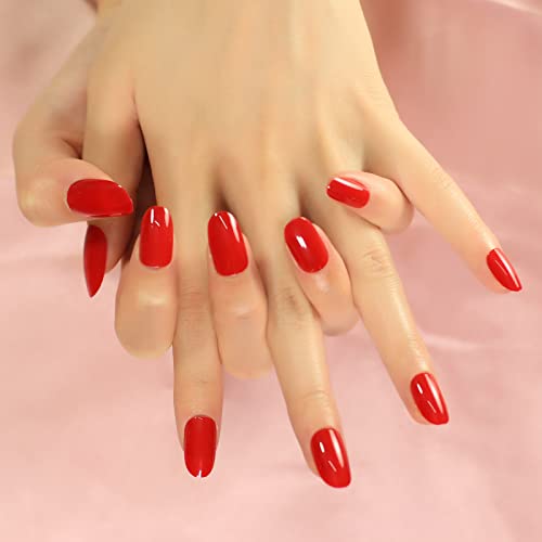 Гланц Soild Ярко Червено съобщение на ноктите си Къси, Овални, отгоре нокти За жени и момичета, типсы за дизайн на ноктите,