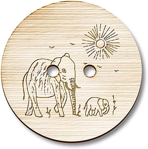 Кръгли дървени копчета Azeeda 8 x 23 мм Слоновья мама и теле (BT00116384)