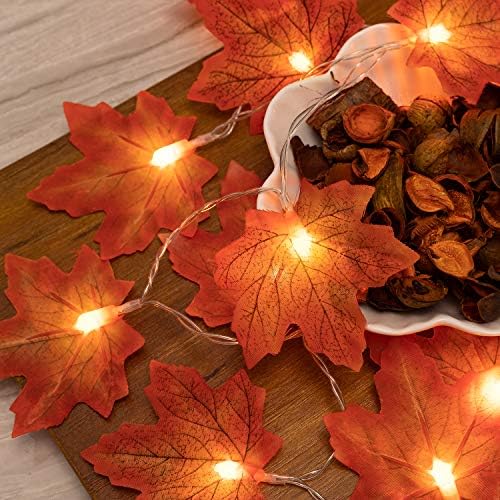 Светлини за Деня на Благодарността 20 светодиода, Гирлянди от кленов листа, Есенни декорации, 6,6 Фута есента светлина, 2 Режима