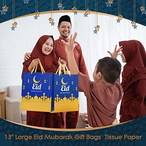12 Опаковки за Подаръци пакети на Ейд Мубарак с дръжка 13 Големи Хартиени Подаръчни торбички на Ейд Мубарак с Цигарена хартия,