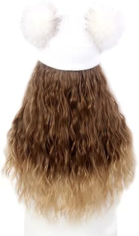 SHZBCDN, пълнозърнести коса и шапка, бяла вязаная шапка, перука, зимна топла кафява царевичен топла шапка-перука, цели