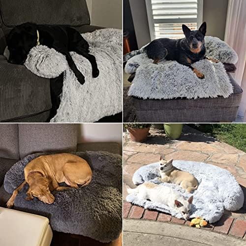 Успокояващ Подложка за куче Fluffy Плюшено подложка за защита на вашите мебели с Подвижен Миещ се калъф за Големи, Средни, Малки кучета и котки (Голям (45x37x6), тъмно сиво)