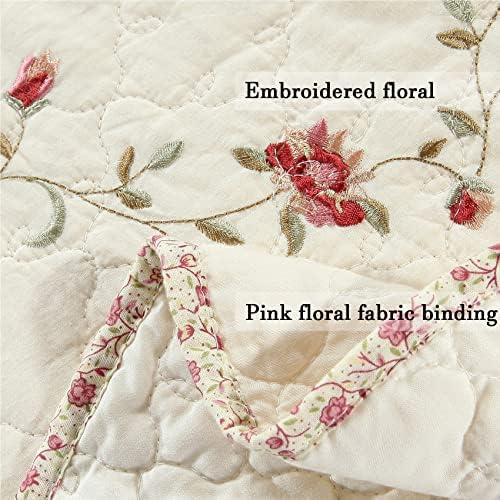 BQF Покривки с бродерия на цветя от 3 теми, Кралски Размер, 1 Стеганое одеяло и 2 Калъфки за възглавници, Памук Комплект